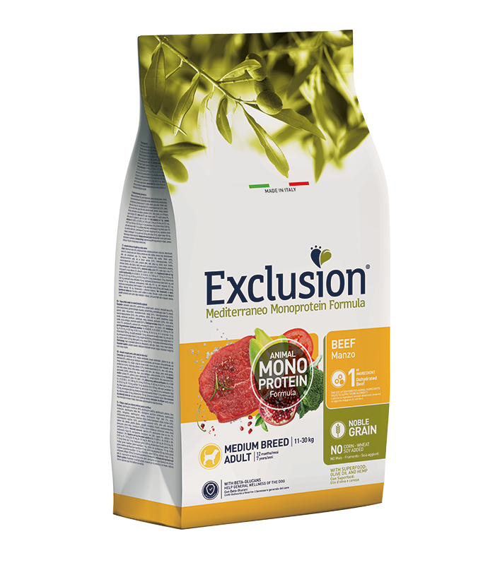 Crocchette Exclusion Mediterraneo Monoprotein – Cane Adult Medium Manzo 12kg