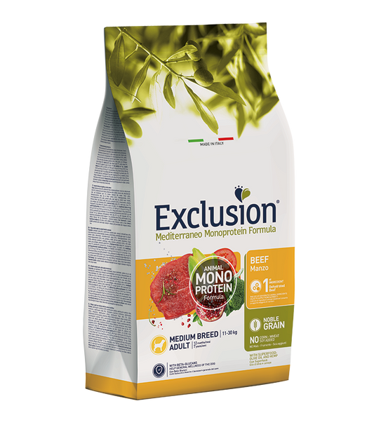 Crocchette Exclusion Mediterraneo Monoprotein – Cane Adult Medium Manzo 12kg